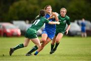 15 September 2018; Ella Roberts of Leinster, is tackled by Hannah Gullane, left, and Aoibheann Reilly of Connacht, during the U18 Girls Interprovincial Championship match between Leinster and connacht at Barnhall RFC in Parsonstown, Leixlip, Co. Kildare. Photo by Barry Cregg/Sportsfile