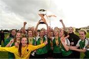 15 September 2018;  Peamount United captain Louise Corrigan lifts the cup as her team-mates celebrate after the Continental Tyres Women’s National League Cup Final between Wexford Youths at Peamount United at Ferrcarrig Park in Wexford. Photo by Matt Browne/Sportsfile