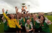 15 September 2018;  Peamount United captain Louise Corrigan lifts the cup as her team-mates celebrate after the Continental Tyres Women’s National League Cup Final between Wexford Youths at Peamount United at Ferrcarrig Park in Wexford. Photo by Matt Browne/Sportsfile