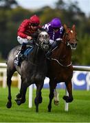 15 September 2018; Roaring Lion, left, with Oisin Murphy up, races clear of Saxon Warrior, with Ryan Moore up, on their way to winning the QIPCO Irish Champion Stakes during Irish Champions Stakes Day during the Leopardstown Races at Leopardstown in Dublin. Photo by Sam Barnes/Sportsfile