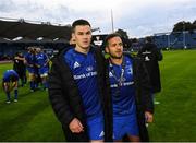 15 September 2018; Jonathan Sexton, left, and Jamison Gibson-Park of Leinster following the Guinness PRO14 Round 3 match between Leinster and Dragons at the RDS Arena in Dublin. Photo by David Fitzgerald/Sportsfile