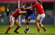 15 September 2018; Nikki Caughey of Leinster is tackled by Nicole Cronin and Chloe Pearse of Munster during the Women’s Interprovincial Championship match between Leinster and Munster at Energia Park in Donnybrook, Dublin. Photo by Brendan Moran/Sportsfile
