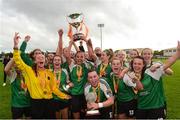 15 September 2018; Louise Corrigan captain of Peamount United lifts the cup as her team-mates celebrate after the Continental Tyres Women’s National League Cup Final between Wexford Youths at Peamount United at Ferrcarrig Park in Wexford. Photo by Matt Browne/Sportsfile