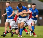 15 September 2018; Luis Faria of Leinster is tackled by Thomas Armstrong of Ulster during the U19 Interprovincial Championship match between Ulster and Leinster at Newforge Country Club in Belfast. Photo by Oliver McVeigh/Sportsfile
