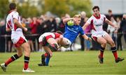 15 September 2018; Matthew Jungmann of Leinster is tackled by Conor Rankin of Ulster during the U19 Interprovincial Championship match between Ulster and Leinster at Newforge Country Club in Belfast. Photo by Oliver McVeigh/Sportsfile