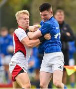 15 September 2018; Mark O’Brien of Leinster is tackled by Lewis Finlay of Ulster during the U19 Interprovincial Championship match between Ulster and Leinster at Newforge Country Club in Belfast. Photo by Oliver McVeigh/Sportsfile