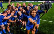 15 September 2018; Leinster captain Sene Naoupu and her team-mates take a selfie as they celebrate with the cup after the Women’s Interprovincial Championship match between Leinster and Munster at Energia Park in Donnybrook, Dublin. Photo by Brendan Moran/Sportsfile