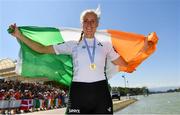 16 September 2018; Sanita Puspure of Ireland celebrates following her victory in the Women's Single Sculls Final on day eight of the World Rowing Championships in Plovdiv, Bulgaria. Photo by Seb Daly/Sportsfile