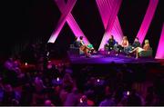 15 September 2018; A panel discussion, involing, from left, TG4 presenters Dáithí Ó Sé and Gráinne McElwain, former Dublin ladies footballer Denise Masterson, Mayo ladies footballer Cora Staunton, Mark Harte and Cork ladies footballer Bríd Stack during the LIVE from The Mansion House: ‘Seó Beo Pheil na mBan le Lidl’ event at the Mansion House in Dublin. Photo by Sam Barnes/Sportsfile