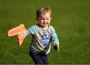 16 September 2018; Tadhg Judge, age 2, from Ballinteer, Co Dublin, at the Marlay Junior parkrun, at Marley Park in Dublin, where Vhi hosted a special event to celebrate their partnership with parkrun Ireland. Vhi hosted a lively warm up routine which was great fun for children and adults alike. Crossing the finish line was a special experience as children were showered with bubbles and streamers to celebrate their achievement and each child received a gift. Junior parkrun in partnership with Vhi support local communities in organising free, weekly, timed 2km runs every Sunday at 9.30am. To register for a parkrun near you visit www.parkrun.ie. Photo by Piaras Ó Mídheach/Sportsfile