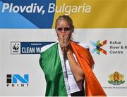 16 September 2018; Sanita Puspure of Ireland, centre, reacts on the podium following her victory in the Women's Single Sculls Final on day eight of the World Rowing Championships in Plovdiv, Bulgaria. Photo by Seb Daly/Sportsfile