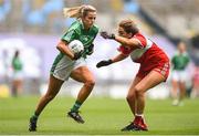 16 September 2018; Rebecca Delee of Limerick in action against Eimear Byrne of Louth during the TG4 All-Ireland Ladies Football Junior Championship Final match between Limerick and Louth at Croke Park, Dublin. Photo by David Fitzgerald/Sportsfile