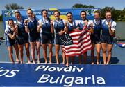 16 September 2018; USA celebrate following their victory in the Women's Eight Final on day eight of the World Rowing Championships in Plovdiv, Bulgaria. Photo by Seb Daly/Sportsfile