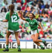 16 September 2018; Mairéad Kavanagh of Limerick celebrates after scoring her side's third goal during the TG4 All-Ireland Ladies Football Junior Championship Final match between Limerick and Louth at Croke Park, Dublin. Photo by David Fitzgerald/Sportsfile