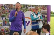 16 September 2018; Event Director Daragh Kelly at the Marlay Junior parkrun, at Marley Park in Dublin, where Vhi hosted a special event to celebrate their partnership with parkrun Ireland. Vhi hosted a lively warm up routine which was great fun for children and adults alike. Crossing the finish line was a special experience as children were showered with bubbles and streamers to celebrate their achievement and each child received a gift. Junior parkrun in partnership with Vhi support local communities in organising free, weekly, timed 2km runs every Sunday at 9.30am. To register for a parkrun near you visit www.parkrun.ie. Photo by Piaras Ó Mídheach/Sportsfile