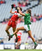 16 September 2018; Ava Hartigan of Limerick in action against Rebecca Carr of Louth during the TG4 All-Ireland Ladies Football Junior Championship Final match between Limerick and Louth at Croke Park, Dublin. Photo by David Fitzgerald/Sportsfile