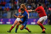15 September 2018; Sene Naoupu of Leinster is tackled by Fiona Reidy and Kate Sheehan of Munster during the Women’s Interprovincial Championship match between Leinster and Munster at Energia Park in Donnybrook, Dublin. Photo by Brendan Moran/Sportsfile