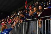 15 September 2018; Juliet Short of Leinster celebrates with the fans after the Women’s Interprovincial Championship match between Leinster and Munster at Energia Park in Donnybrook, Dublin. Photo by Brendan Moran/Sportsfile