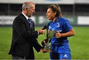 15 September 2018; Leinster Branch President Lorcan Balfe with team captain Sene Naoupu after the Women’s Interprovincial Championship match between Leinster and Munster at Energia Park in Donnybrook, Dublin. Photo by Brendan Moran/Sportsfile