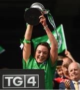 16 September 2018; Limerick captain Cathy Mee lifts the West County Hotel Cup following the TG4 All-Ireland Ladies Football Junior Championship Final match between Limerick and Louth at Croke Park, Dublin. Photo by David Fitzgerald/Sportsfile