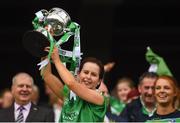 16 September 2018; Dymphna O'Brien of Limerick lifts the West County Hotel Cup following the TG4 All-Ireland Ladies Football Junior Championship Final match between Limerick and Louth at Croke Park, Dublin. Photo by David Fitzgerald/Sportsfile