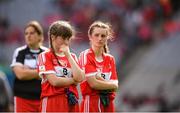 16 September 2018; Lauren Boyle, left, and Niamh Rice of Louth following the TG4 All-Ireland Ladies Football Junior Championship Final match between Limerick and Louth at Croke Park, Dublin. Photo by Eóin Noonan/Sportsfile