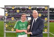 16 September 2018; Rebecca Delee of Limerick is presented with the player of the match award by Ceannaire Spóirt TG4 Rónán Ó Coisdealbha after the TG4 All-Ireland Ladies Football Junior Championship Final match between Limerick and Louth at Croke Park, Dublin. Photo by Eóin Noonan/Sportsfile
