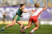 16 September 2018; Fiona O'Neill of Meath in action against Emma Mulgrew of Tyrone during the TG4 All-Ireland Ladies Football Intermediate Championship Final match between Meath and Tyrone at Croke Park, Dublin. Photo by David Fitzgerald/Sportsfile