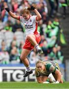 16 September 2018; Niamh O'Neill of Tyrone celebrates scoring her side's fourth goal as Meath goalkeeper Monica McGuirk looks on during the TG4 All-Ireland Ladies Football Intermediate Championship Final match between Meath and Tyrone at Croke Park, Dublin. Photo by Piaras Ó Mídheach/Sportsfile