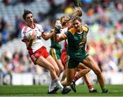 16 September 2018; Joanne Barrett of Tyrone in action against Kate Byrne of Meath during the TG4 All-Ireland Ladies Football Intermediate Championship Final match between Meath and Tyrone at Croke Park, Dublin. Photo by David Fitzgerald/Sportsfile