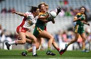 16 September 2018; Kate Byrne of Meath in action against Joanne Barrett of Tyrone during the TG4 All-Ireland Ladies Football Intermediate Championship Final match between Meath and Tyrone at Croke Park, Dublin. Photo by David Fitzgerald/Sportsfile