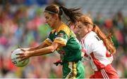 16 September 2018; Niamh O'Sullivan of Meath in action against Niamh McGirr of Tyrone during the TG4 All-Ireland Ladies Football Intermediate Championship Final match between Meath and Tyrone at Croke Park, Dublin. Photo by Piaras Ó Mídheach/Sportsfile