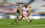 16 September 2018; Emma Hegarty of Tyrone in action against Megan Thynne of Meath during the TG4 All-Ireland Ladies Football Intermediate Championship Final match between Meath and Tyrone at Croke Park, Dublin. Photo by David Fitzgerald/Sportsfile