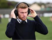 16 September 2018; Stoke City and Republic of Ireland footballer James McClean, working for eir sport, prior to the EA SPORTS Cup Final between Derry City and Cobh Ramblers at the Brandywell Stadium in Derry. Photo by Stephen McCarthy/Sportsfile