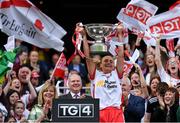 16 September 2018; Tyrone captain Neamh Woods lifts the Mary Quinn Memorial Cup after the TG4 All-Ireland Ladies Football Intermediate Championship Final match between Meath and Tyrone at Croke Park, Dublin. Photo by Brendan Moran/Sportsfile