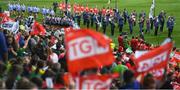 16 September 2018; The teams parade behind the band prior to the TG4 All-Ireland Ladies Football Senior Championship Final match between Cork and Dublin at Croke Park, Dublin. Photo by David Fitzgerald/Sportsfile