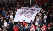 16 September 2018; Derry City supporters show their support for goalkeeper Gerard Doherty during the EA SPORTS Cup Final between Derry City and Cobh Ramblers at the Brandywell Stadium in Derry. Photo by Stephen McCarthy/Sportsfile