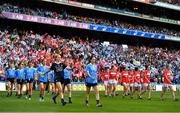 16 September 2018; The teams parade in front of a large crowd prior to the TG4 All-Ireland Ladies Football Senior Championship Final match between Cork and Dublin at Croke Park, Dublin. Photo by Brendan Moran/Sportsfile