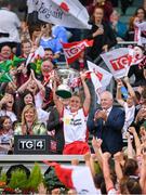 16 September 2018; Tyrone captain Neamh Woods lifts the Mary Quinn Memorial cup following the TG4 All-Ireland Ladies Football Intermediate Championship Final match between Meath and Tyrone at Croke Park, Dublin. Photo by Eóin Noonan/Sportsfile