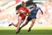 16 September 2018; Maire O'Callaghan of Cork in action against Olwen Carey of Dublin during the TG4 All-Ireland Ladies Football Senior Championship Final match between Cork and Dublin at Croke Park, Dublin. Photo by David Fitzgerald/Sportsfile