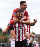 16 September 2018; Darren Cole celebrates with his Derry City team-mate Aaron McEneff, top, after scoring his side's second goal during the EA SPORTS Cup Final between Derry City and Cobh Ramblers at the Brandywell Stadium in Derry. Photo by Stephen McCarthy/Sportsfile