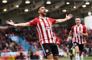 16 September 2018; Darren Cole of Derry City celebrates after scoring his side's second goal during the EA SPORTS Cup Final between Derry City and Cobh Ramblers at the Brandywell Stadium in Derry. Photo by Stephen McCarthy/Sportsfile