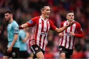 16 September 2018; Aaron McEneff of Derry City celebrates after scoring his side's third goal, a penalty, during the EA SPORTS Cup Final between Derry City and Cobh Ramblers at the Brandywell Stadium in Derry. Photo by Stephen McCarthy/Sportsfile