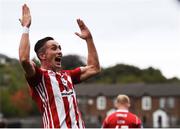 16 September 2018; Aaron McEneff of Derry City celebrates after scoring his side's third goal, a penalty, during the EA SPORTS Cup Final between Derry City and Cobh Ramblers at the Brandywell Stadium in Derry. Photo by Stephen McCarthy/Sportsfile