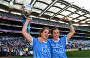 16 September 2018; Noelle Healy and Lyndsey Davey of Dublin celebrate with the Brendan Martin Cup  following the TG4 All-Ireland Ladies Football Senior Championship Final match between Cork and Dublin at Croke Park, Dublin. Photo by Sam Barnes/Sportsfile