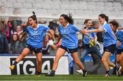 16 September 2018; Dublin players, from left, Hannah O'Neill, Sinéad Goldrick and Sinead Aherne celebrate after the TG4 All-Ireland Ladies Football Senior Championship Final match between Cork and Dublin at Croke Park, Dublin. Photo by Brendan Moran/Sportsfile