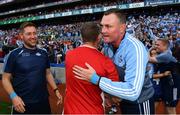 16 September 2018; Dublin manager Mick Bohan, right, and Cork manager Ephie Fitzgerald shake hands following the TG4 All-Ireland Ladies Football Senior Championship Final match between Cork and Dublin at Croke Park, Dublin. Photo by Sam Barnes/Sportsfile