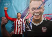 16 September 2018; Rory Hale of Derry City celebrates with the cup following the EA SPORTS Cup Final between Derry City and Cobh Ramblers at the Brandywell Stadium in Derry. Photo by Stephen McCarthy/Sportsfile