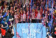 16 September 2018; Derry City captain Gerard Doherty and his team-mates celebrate with the cup following the EA SPORTS Cup Final between Derry City and Cobh Ramblers at the Brandywell Stadium in Derry. Photo by Stephen McCarthy/Sportsfile