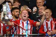 16 September 2018; Derry City's Nicky Low and his team-mates celebrate with the cup following the EA SPORTS Cup Final between Derry City and Cobh Ramblers at the Brandywell Stadium in Derry. Photo by Stephen McCarthy/Sportsfile